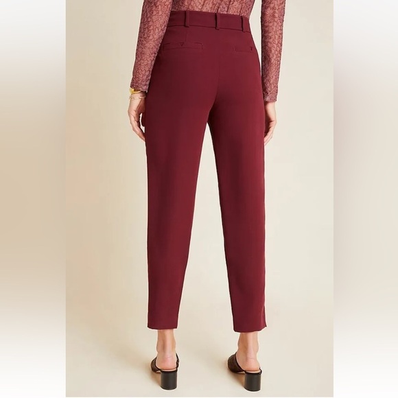 Anthropologie Sasha Button Fly Tapered High Rise Trousers Pants Wine Red Sz 8 - Picture 3 of 15